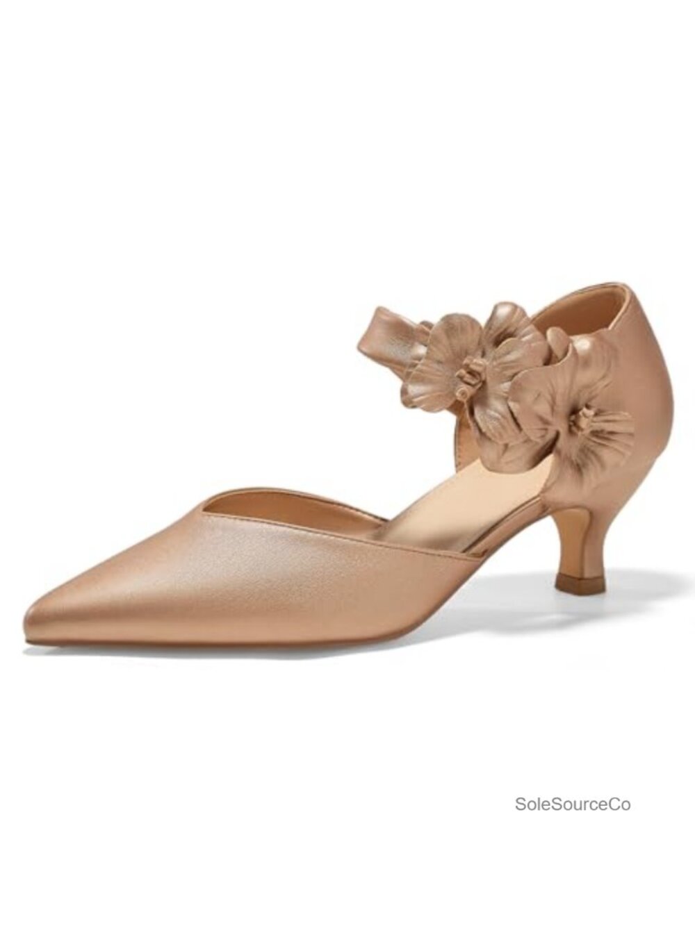 Kitten Heels Pointed Toe Flower Ankle Strap D'Orsay Pumps Wedding